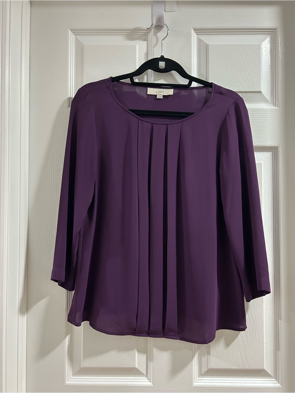 LOFT Purple Pleated Round-Neck Blouse